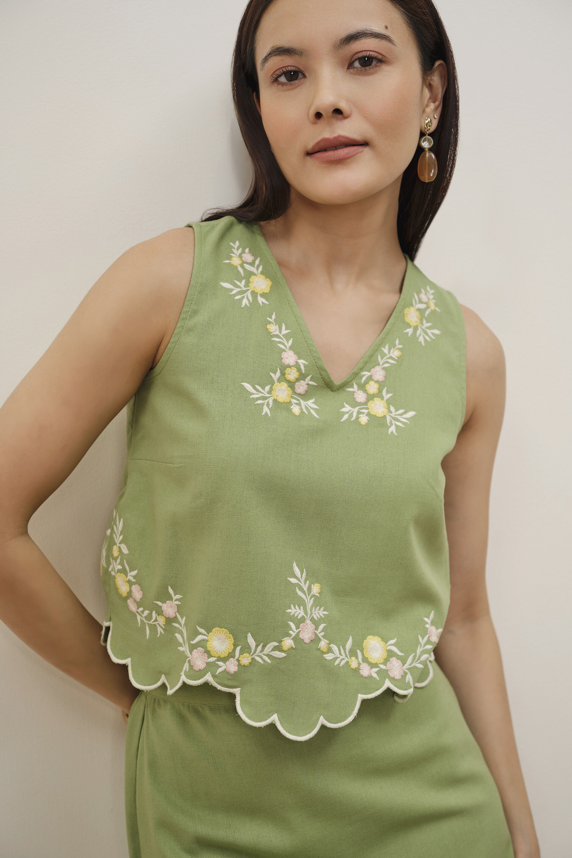Lauryn Green Embroidered Skirt Set, Sage Green, image 3